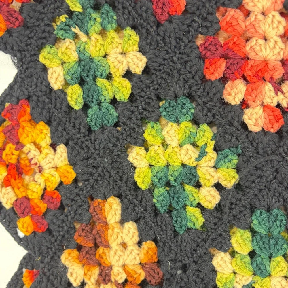 Vintage Handmade Granny Square Colorful Crochet Afghan 66